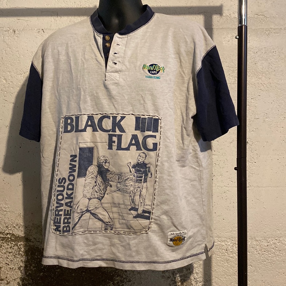 COPY - Vintage Upcycled  Hard Rock Cafe shirt with a black flag patch